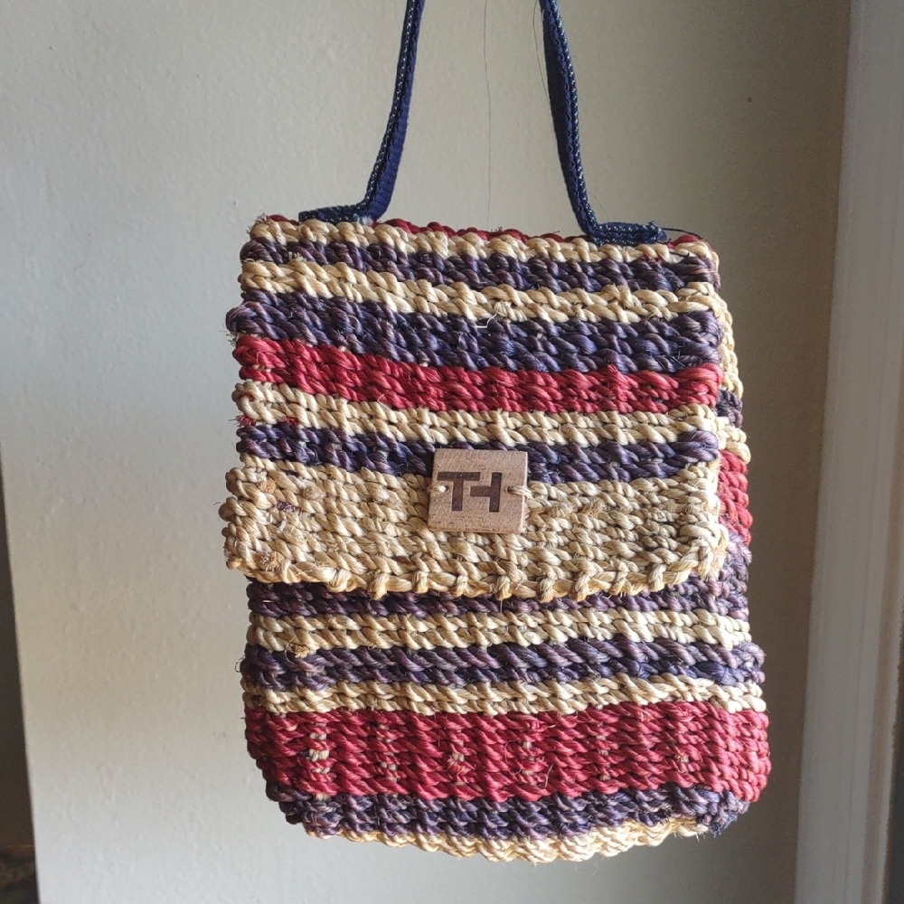 Tommy Hilfiger Striped Woven Mini Bag - Red, Blue, Tan